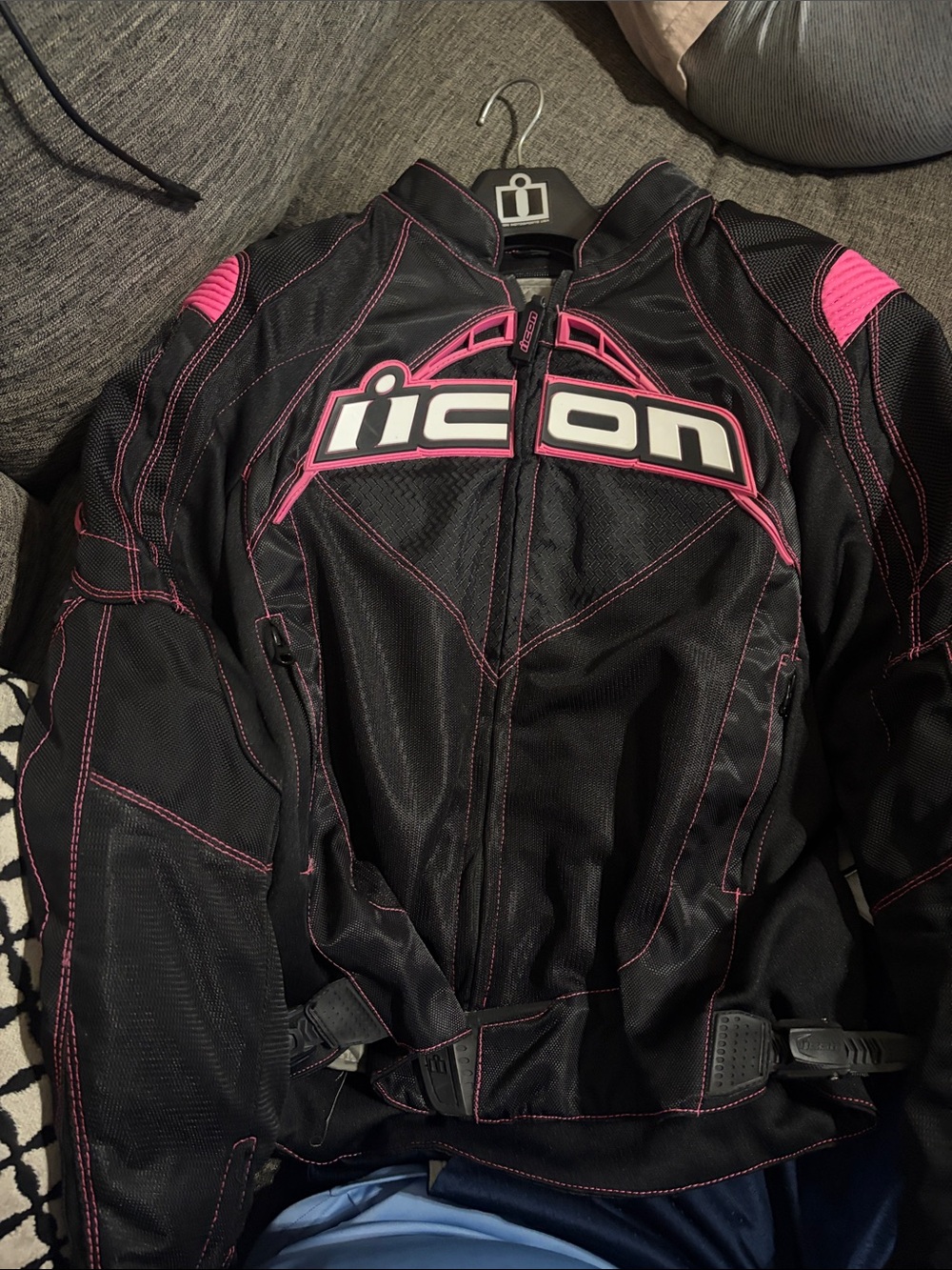 ICON Black Motorcycle Jacket with Pink Accents
